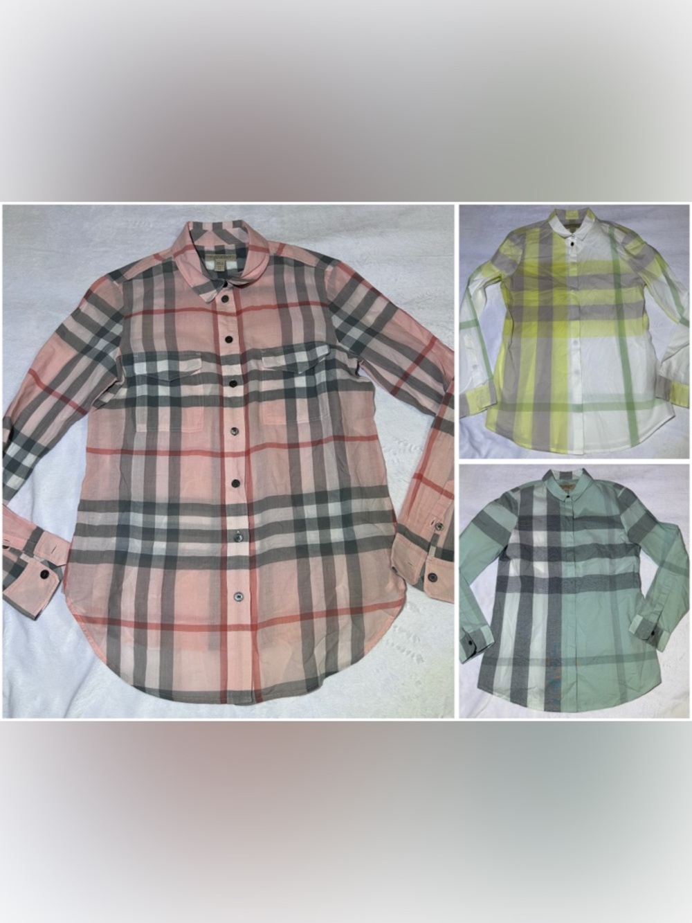 Burberry Brit Women’s Set of 3 button up Plaid Shirts green, yellow and pink XS